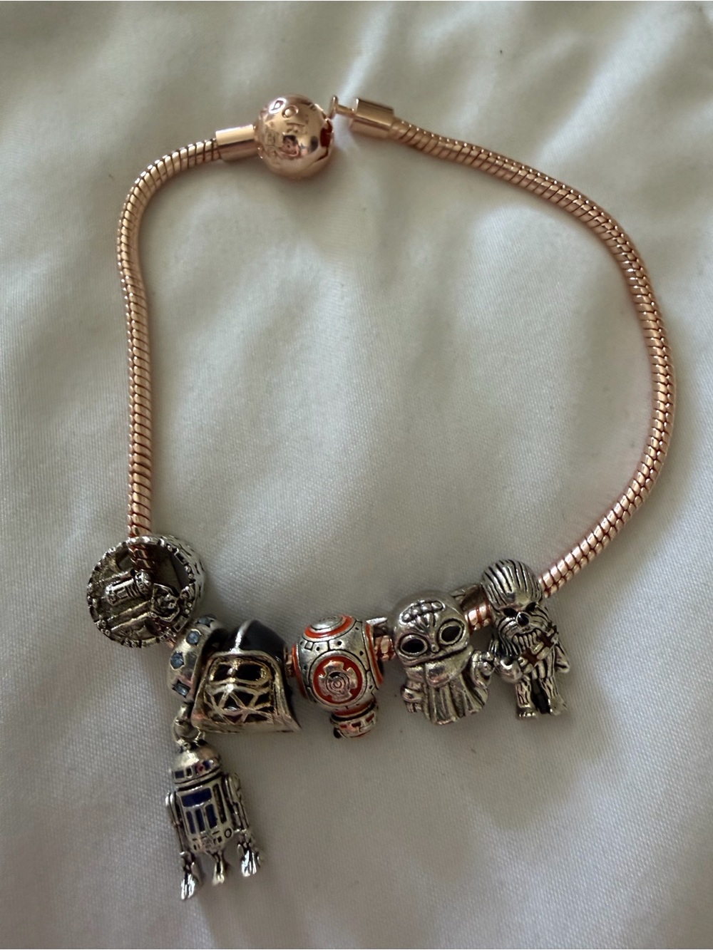 Sterling Silver Star Wars Charm Bracelet in Rose Gold Tone